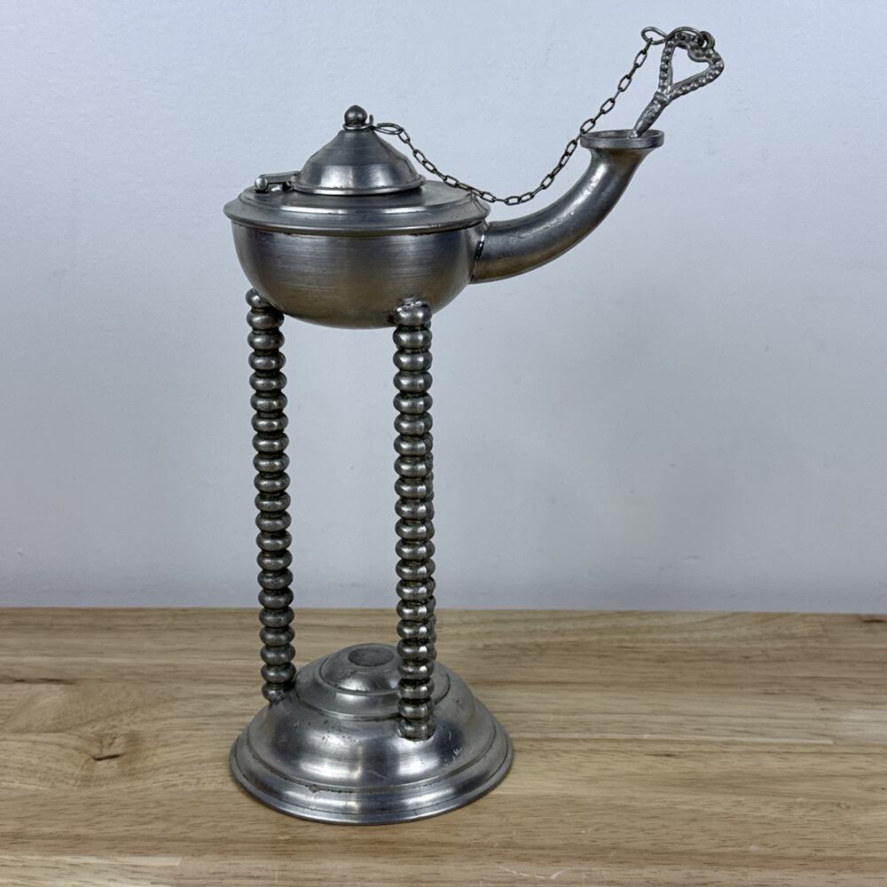 Rare Antique Early 19th Century Pewter Whale Oil Table Lamp With Hallmark 8.5”